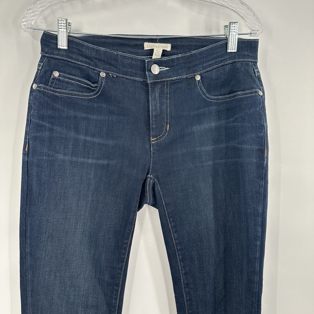 Eileen Fisher Jeans Womens 2 Dark Wash Straight Stretch Frayed hem Midrise‎ - Picture 2 of 14